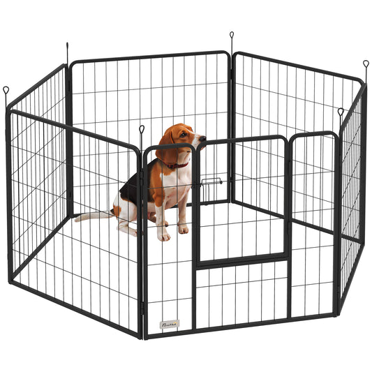 Photo of PawHut 6 Panels Dog Playpen, Portable Detachable Puppy Pen with Door, for Medium Dogs, 80cm High, Grey in Grey colour on a white background
