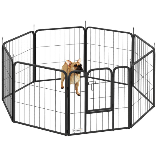 Photo of PawHut Eight-Panel Dog Playpen with Door, for Large Dogs, Indoors, Outdoors, 60cm Tall, Black in Black colour on a white background