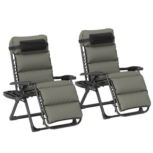 Photo of Outsunny Set of Two Reclining Sun Loungers, with Cushion - Grey in Grey colour on a white background
