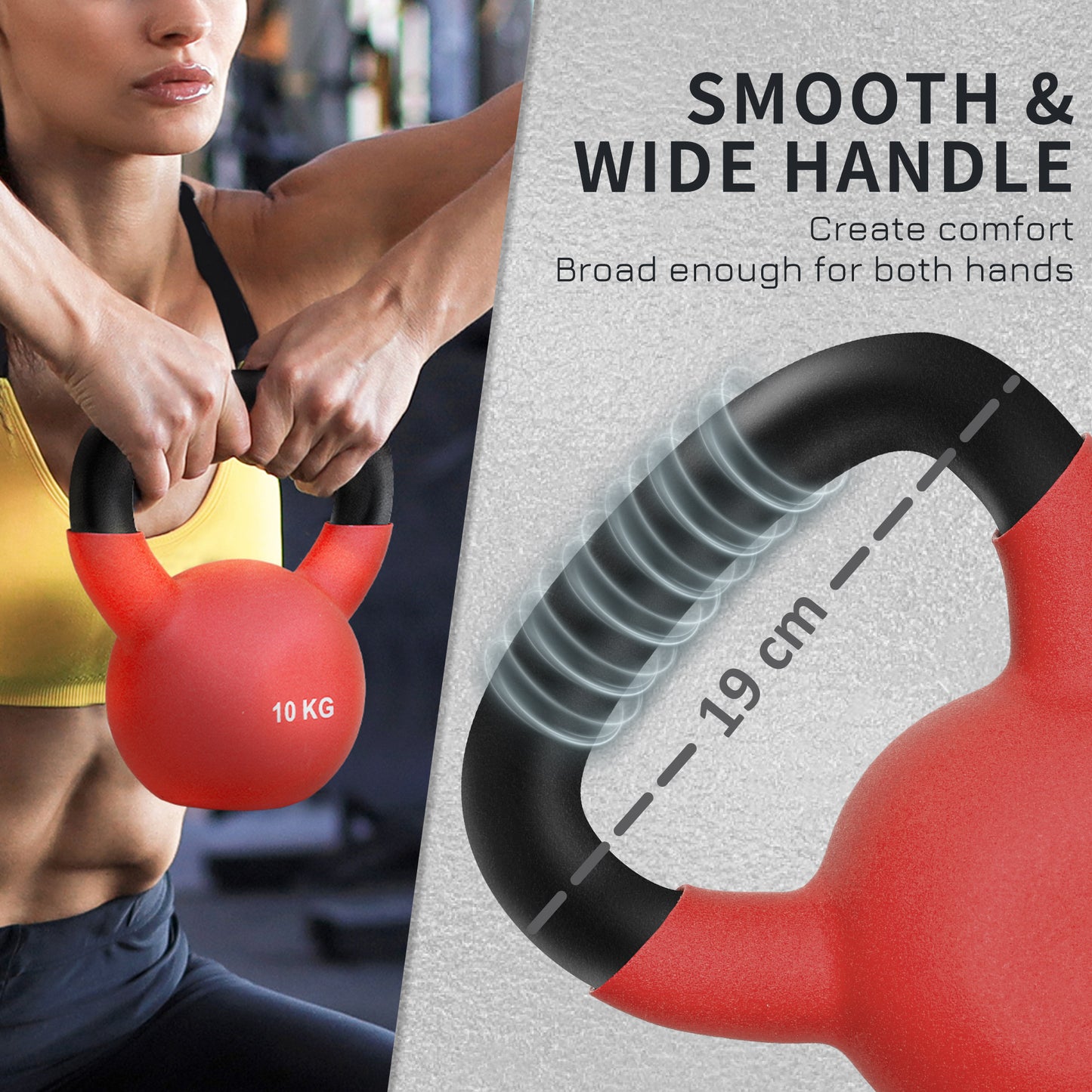 HOMCOM Kettlebell, 10kg Kettle Bell with Non-Slip Handle for Home Gym Weight Lifting and Strength Training, Red