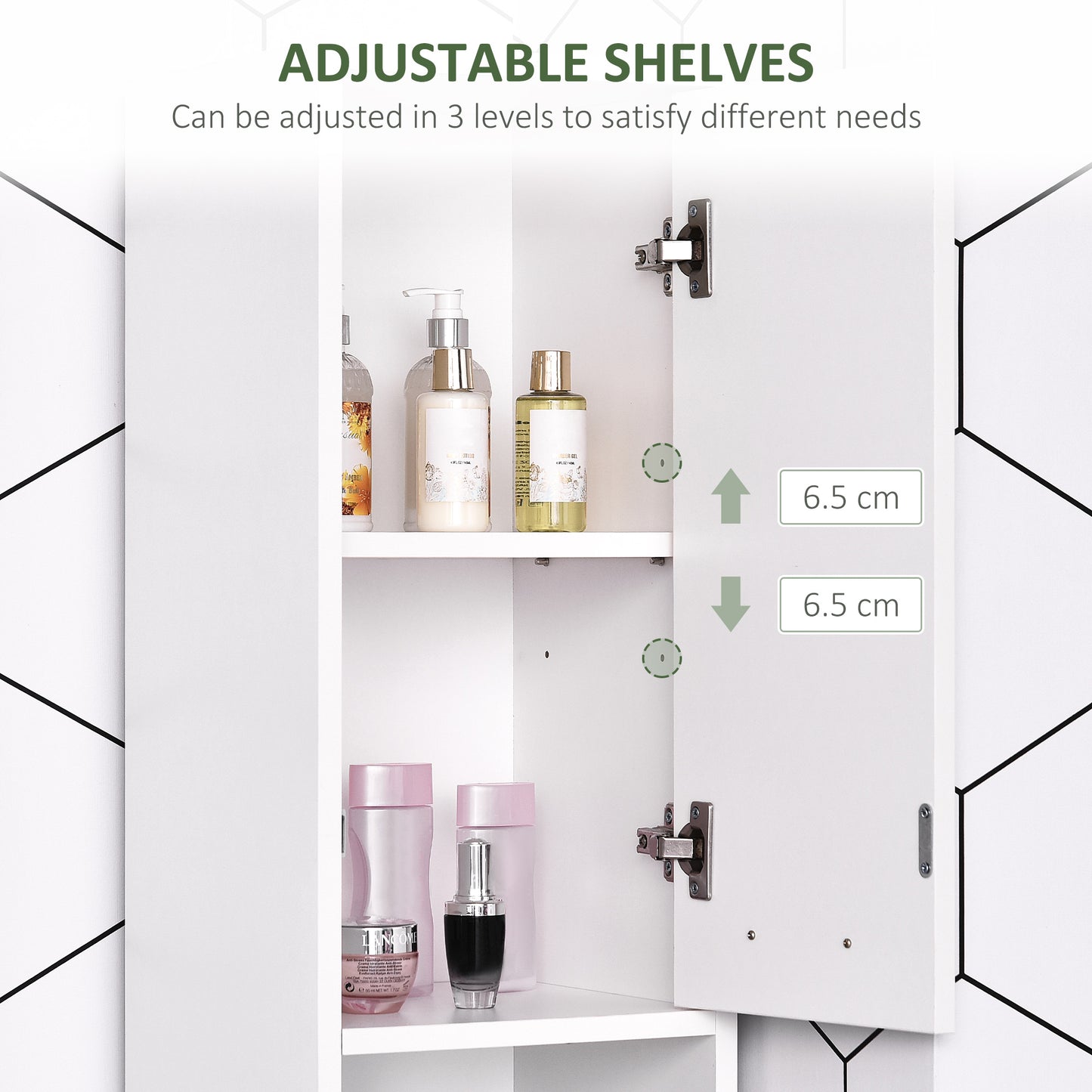 HOMCOM Tall Bathroom Storage Cabinet with Three-position Adjustable Shelves For Neutral Style, Hallway White