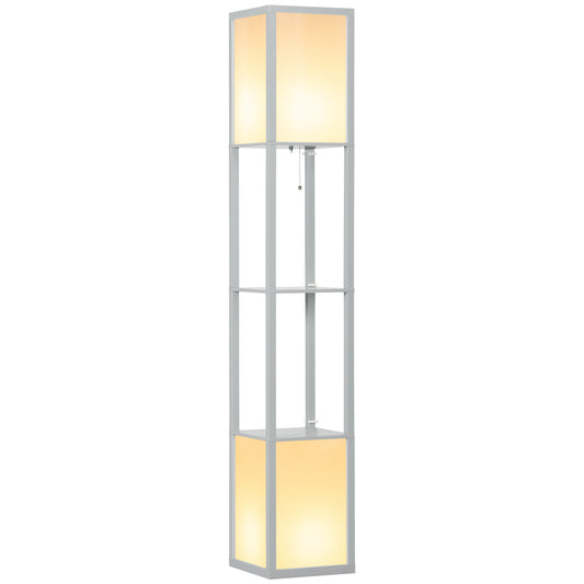 Photo of HOMCOM Modern Shelf Floor Lamp with Dual Ambient Light, Standing Lamp Living Room, Bedroom, 156cm, Grey in Grey colour on a white background