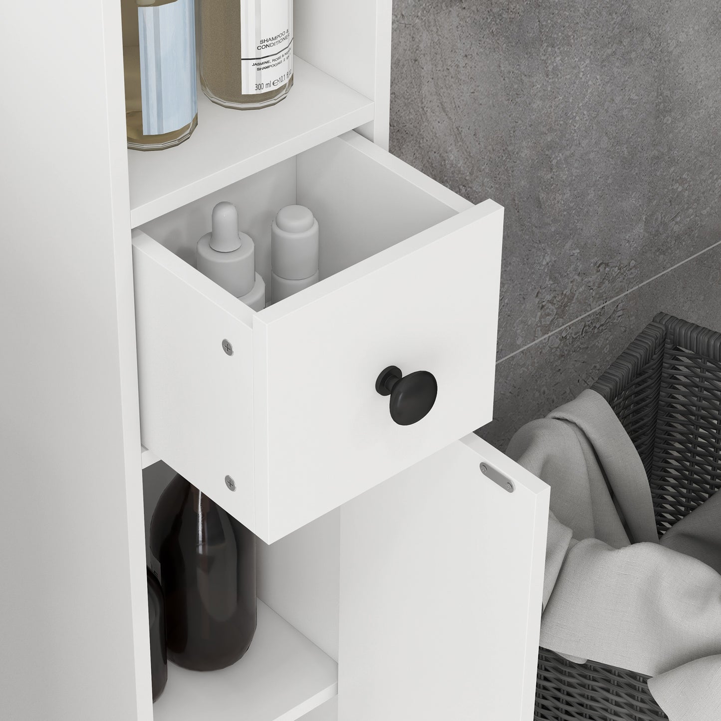 kleankin 180cm Slim Bathroom Cabinet with 9-layered Independent Storage for Family-friendly Storage  - White