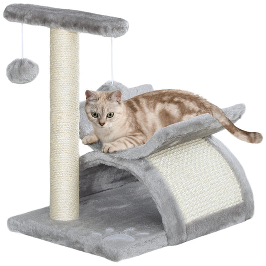 Photo of PawHut Cat Tree, Cat Tower for Kittens with Rotatable Top Bar, Sisal Scratching Post, Tunnel, Dangling Balls - Grey in Grey colour on a white background