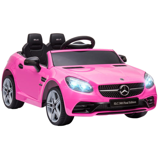 Photo of HOMCOM Benz SLC 300  Licensed 12V Kids Electric Ride On, with Music, Remote Control, LED Headlights, Horn, Pink in Pink colour on a white background