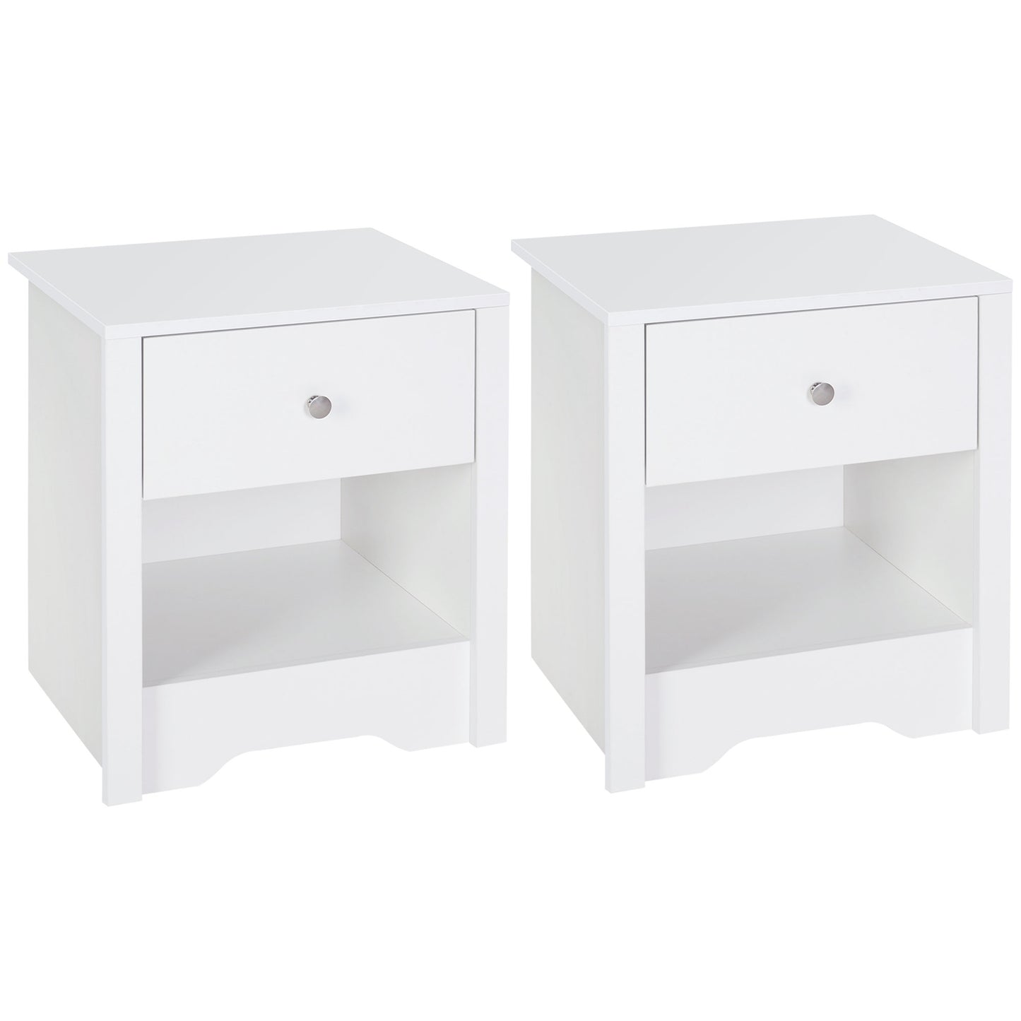 Photo of HOMCOM Bedside Table, Nightstand with Drawer and Open Shelf, End Table for Living room, Bedroom, Set of 2, White in White colour on a white background
