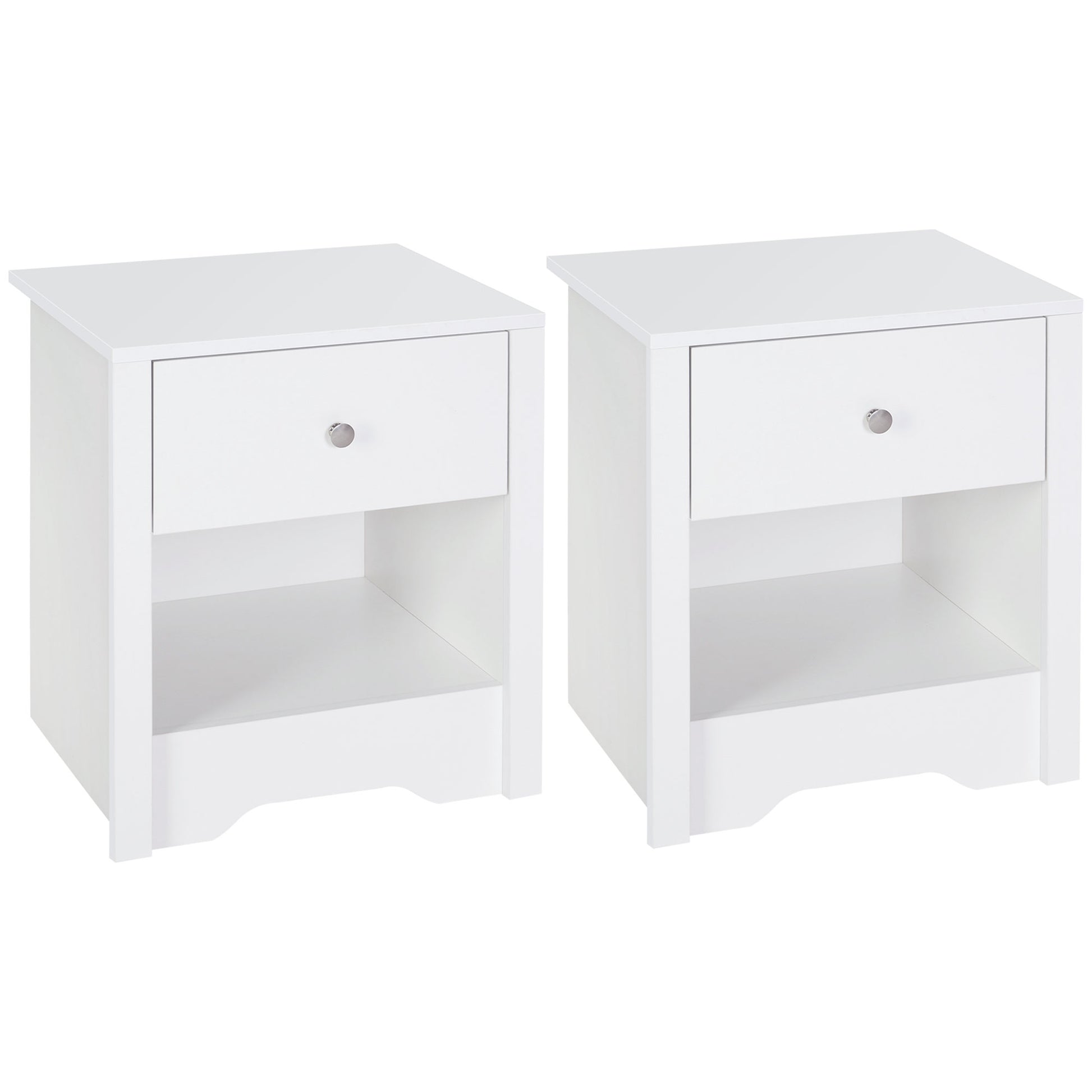 Photo of HOMCOM Bedside Table, Nightstand with Drawer and Open Shelf, End Table for Living room, Bedroom, Set of 2, White in White colour on a white background
