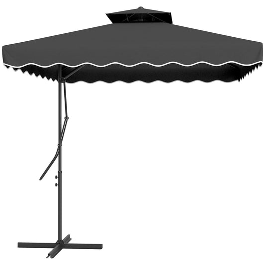 Photo of Outsunny 2.5m Cantilever Parasol with Easy Lever, Square Double Top Garden Parasol Umbrella with Ruffles and Cross Base, Overhanging Outdoor Sun Shades, Black in Black colour on a white background
