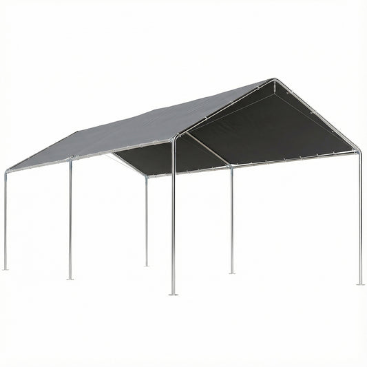 Photo of Outsunny 3 x 6m Heavy Duty Carport Garage Car Shelter Galvanized Steel Outdoor Open Canopy Tent Water UV Resistant Waterproof, Grey in Grey colour on a white background