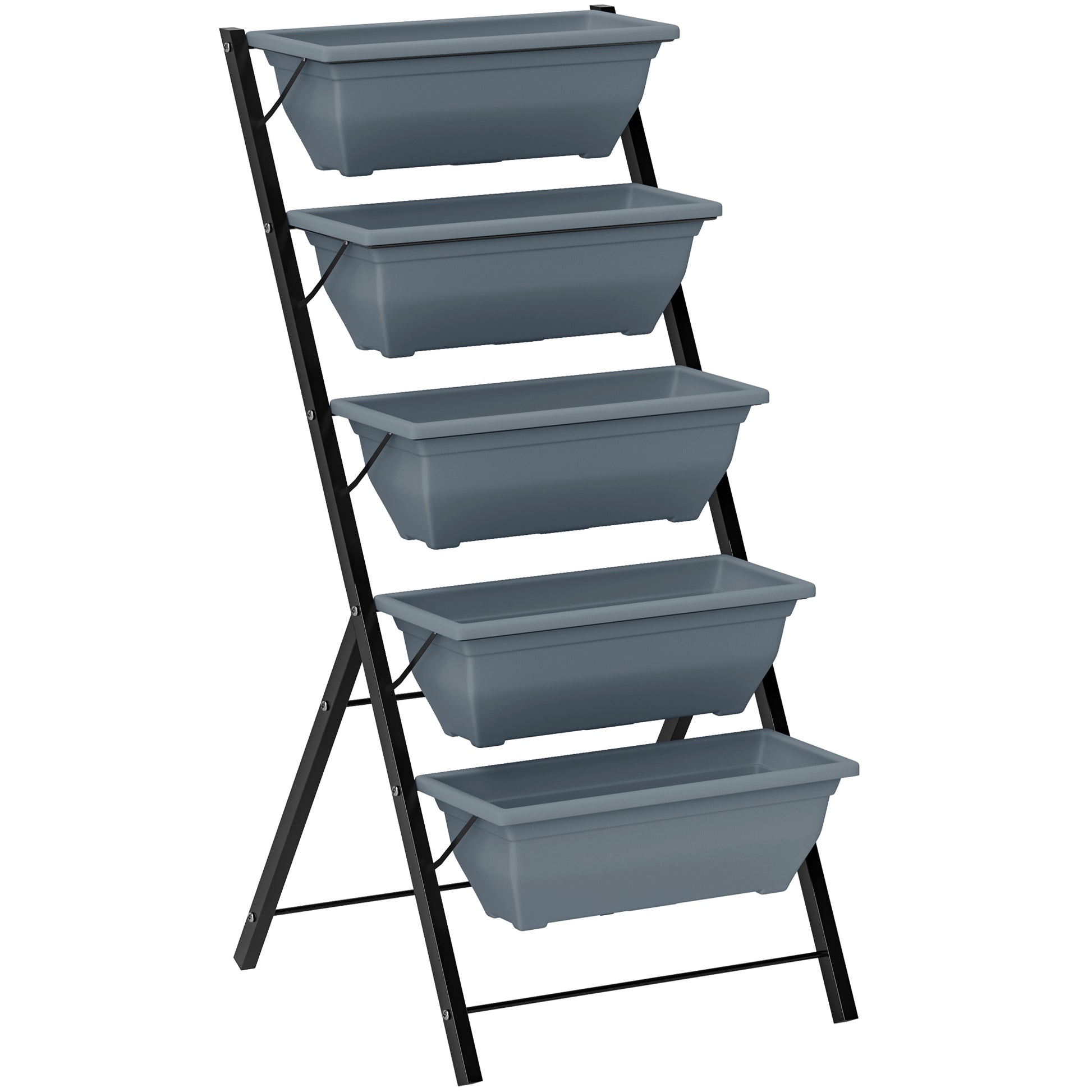 Photo of Outsunny 5-Tier Raised Garden Bed, Vertical Ladder Plant Stand with 5 Removable Boxes, Drainage Holes and Plugs, Indoor Outdoor Elevated Flower Herb Growing Box for Garden Patio Balcony, Grey in Grey colour on a white background