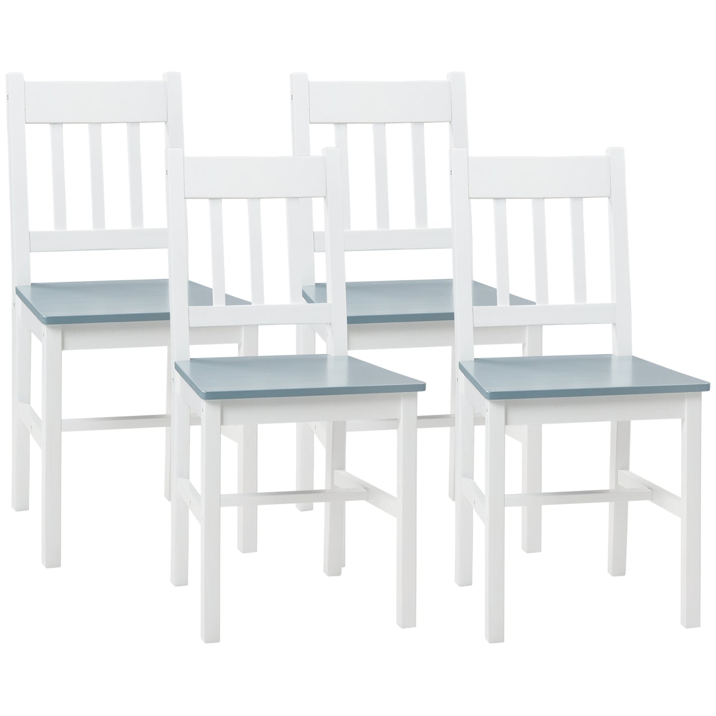 Photo of HOMCOM Dining Chairs Set of 4, Kitchen Chair with Slat Back, Pine Wood Structure for Living Room and Dining Room, White in White colour on a white background
