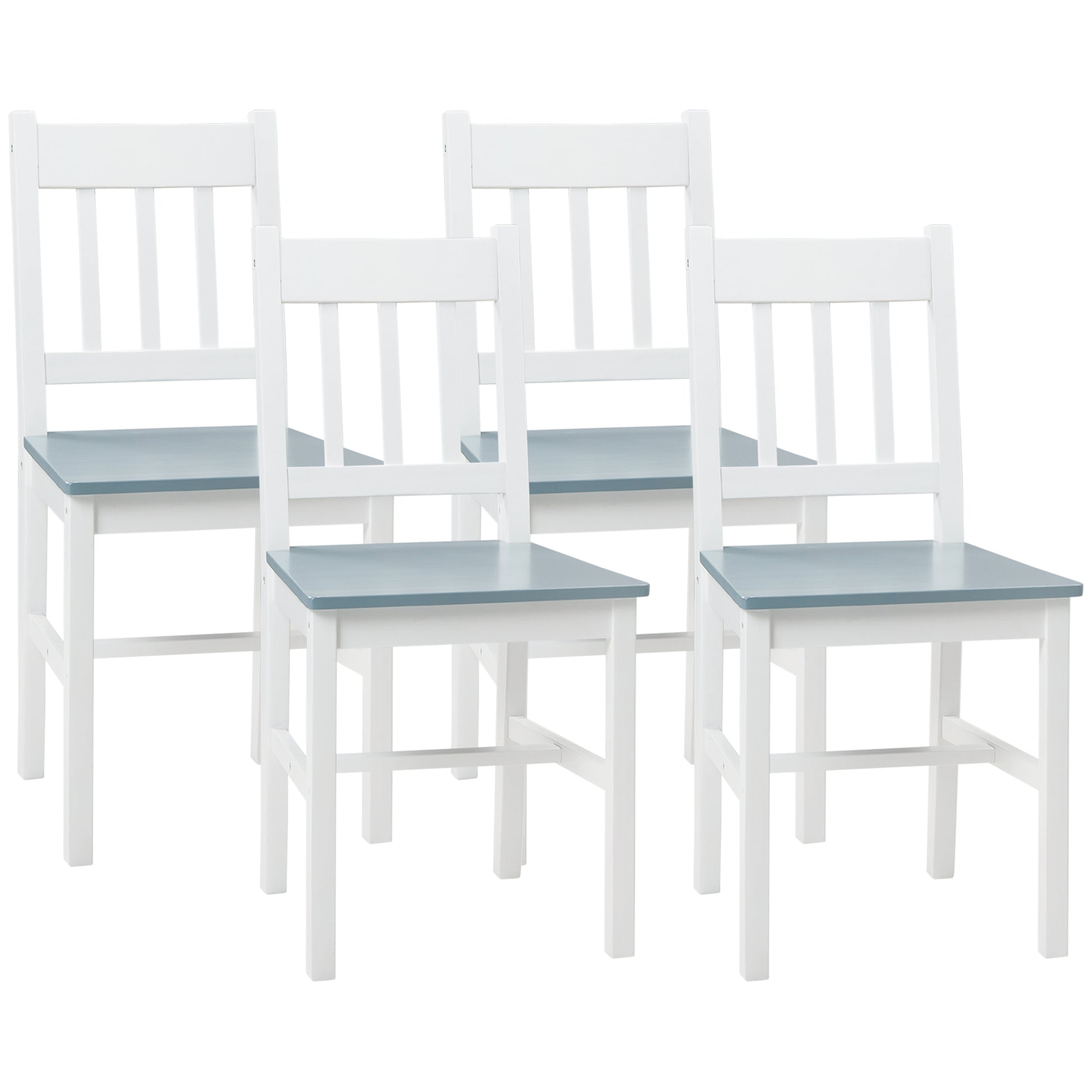 Photo of HOMCOM Dining Chairs Set of 4, Kitchen Chair with Slat Back, Pine Wood Structure for Living Room and Dining Room, White in White colour on a white background