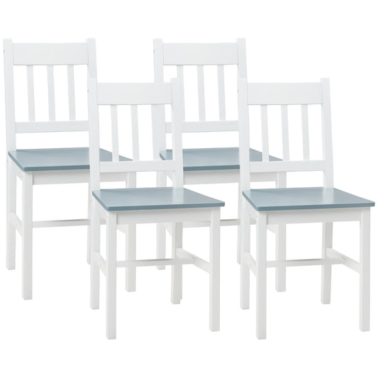 Photo of HOMCOM Dining Chairs Set of 4, Kitchen Chair with Slat Back, Pine Wood Structure for Living Room and Dining Room, White in White colour on a white background