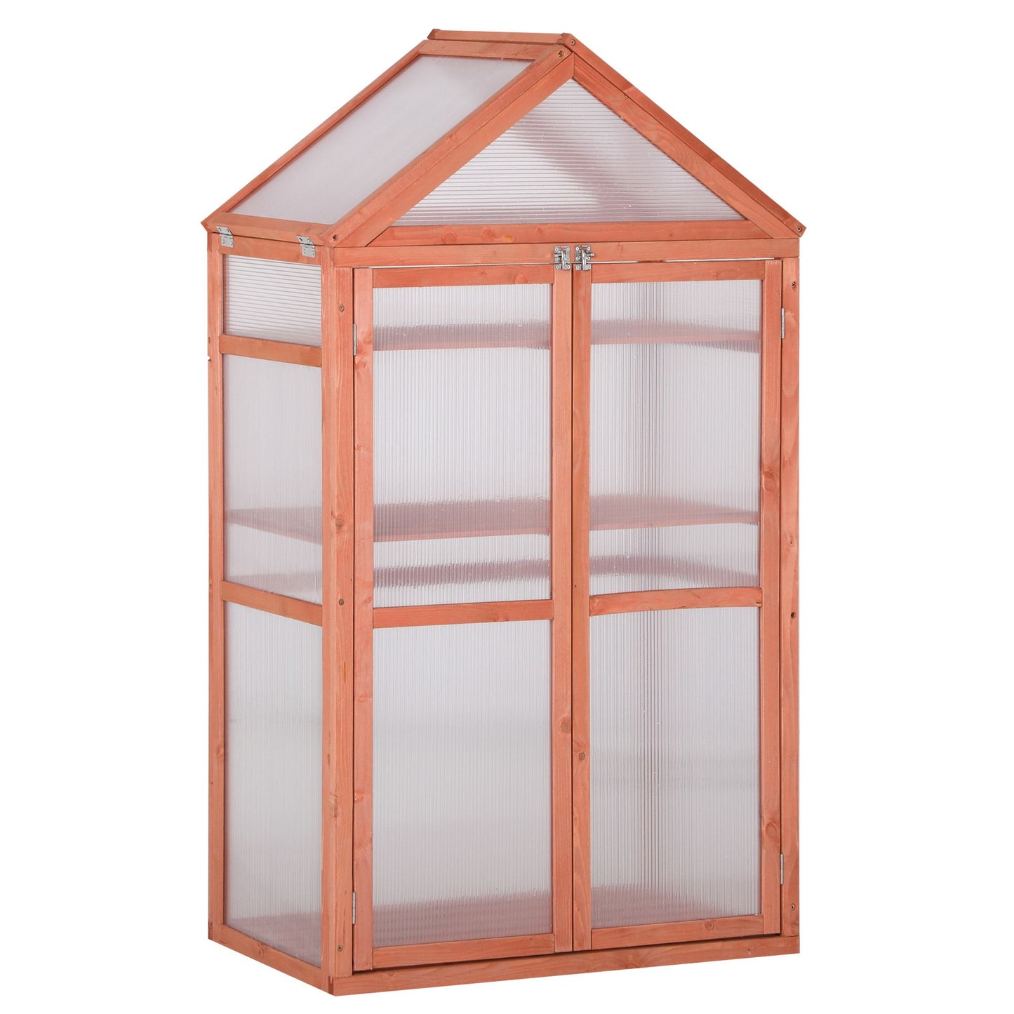 Photo of Outsunny Garden Cold Frame Polycarbonate Greenhouse with Adjustable Shelves, Double Doors, Openable Top Covers, Grow House for Flower Vegetable Plants, 80 x 47 x 138cm, Orange in Orange colour on a white background