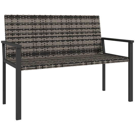 Photo of Outsunny Two-Seater Rattan Bench - Mixed Grey in Grey colour on a white background