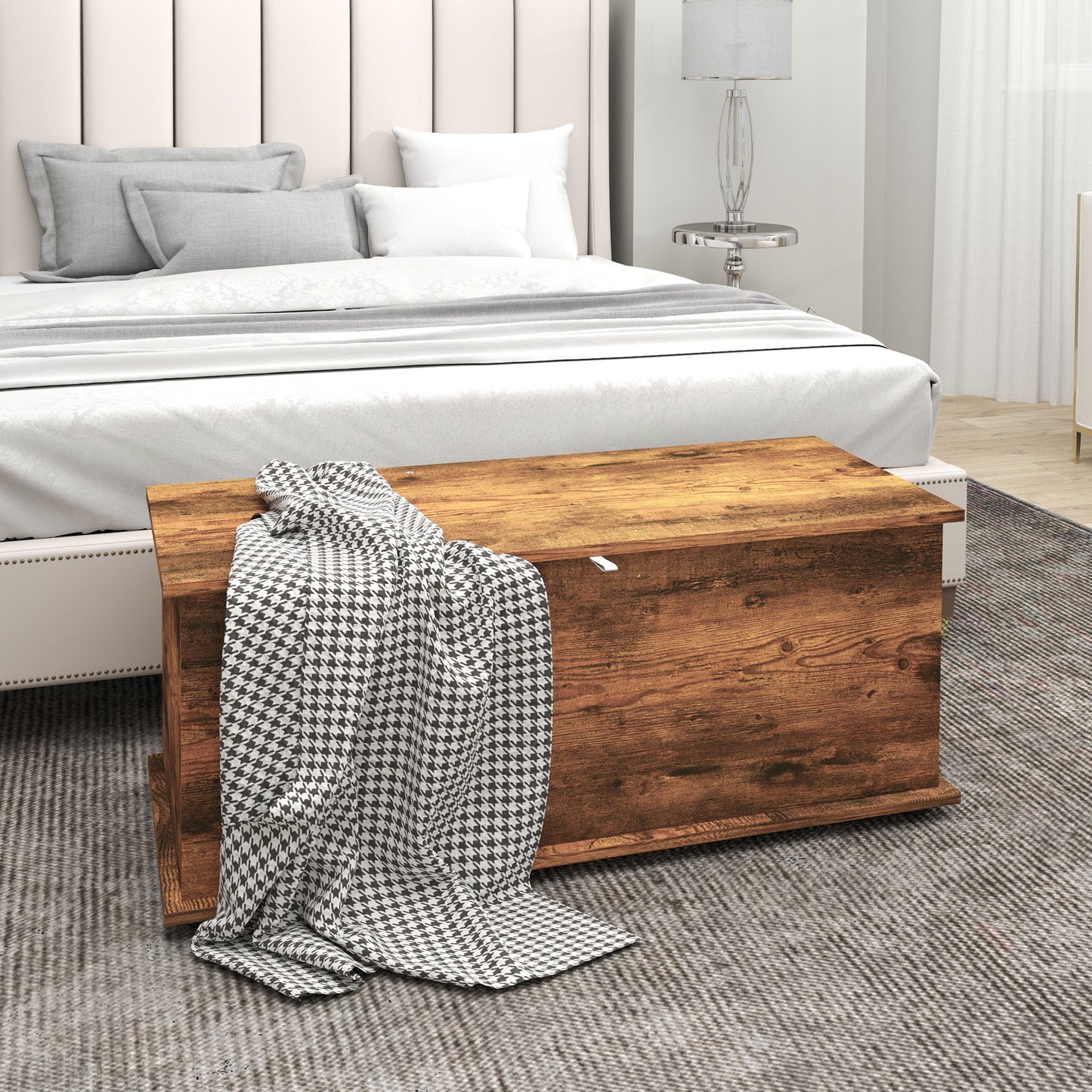 HOMCOM Storage Chest, Large 113L Blanket Box, Shoe Bench with Safety Hinged Lid, Storage Trunk, Bed End Bench for Bedroom, Hallway, Living room, Playroom, 100 x 40 x 40cm, Rustic Brown