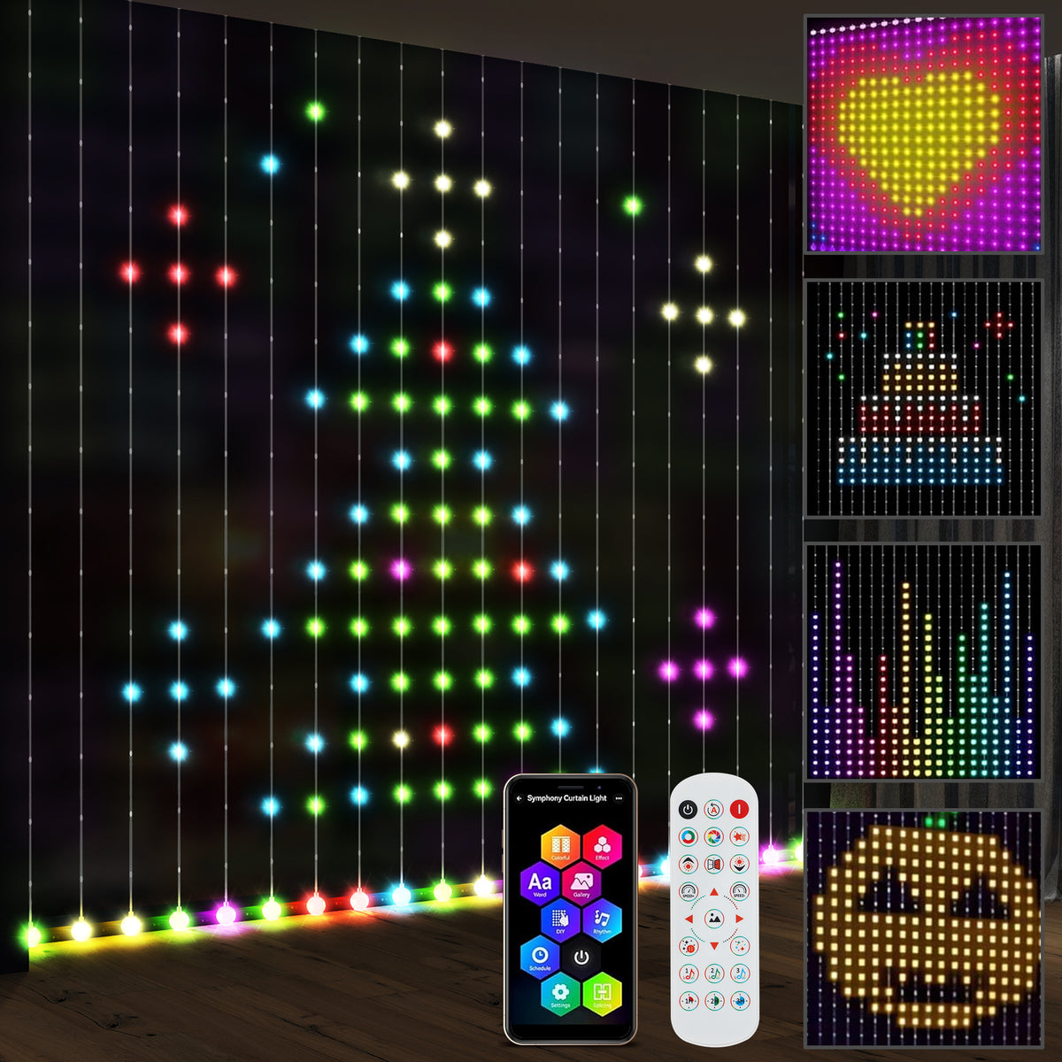 Photo of HOMCOM LED Curtain Lights, Smart Curtain Fairy Plug In, Colour Changing Wall Lights with Remote, App, Dynamic DIY Hanging Window String Lights for Bedroom Living Room, 3x3(m), 400 RGBIC LED in LED colour on a white background