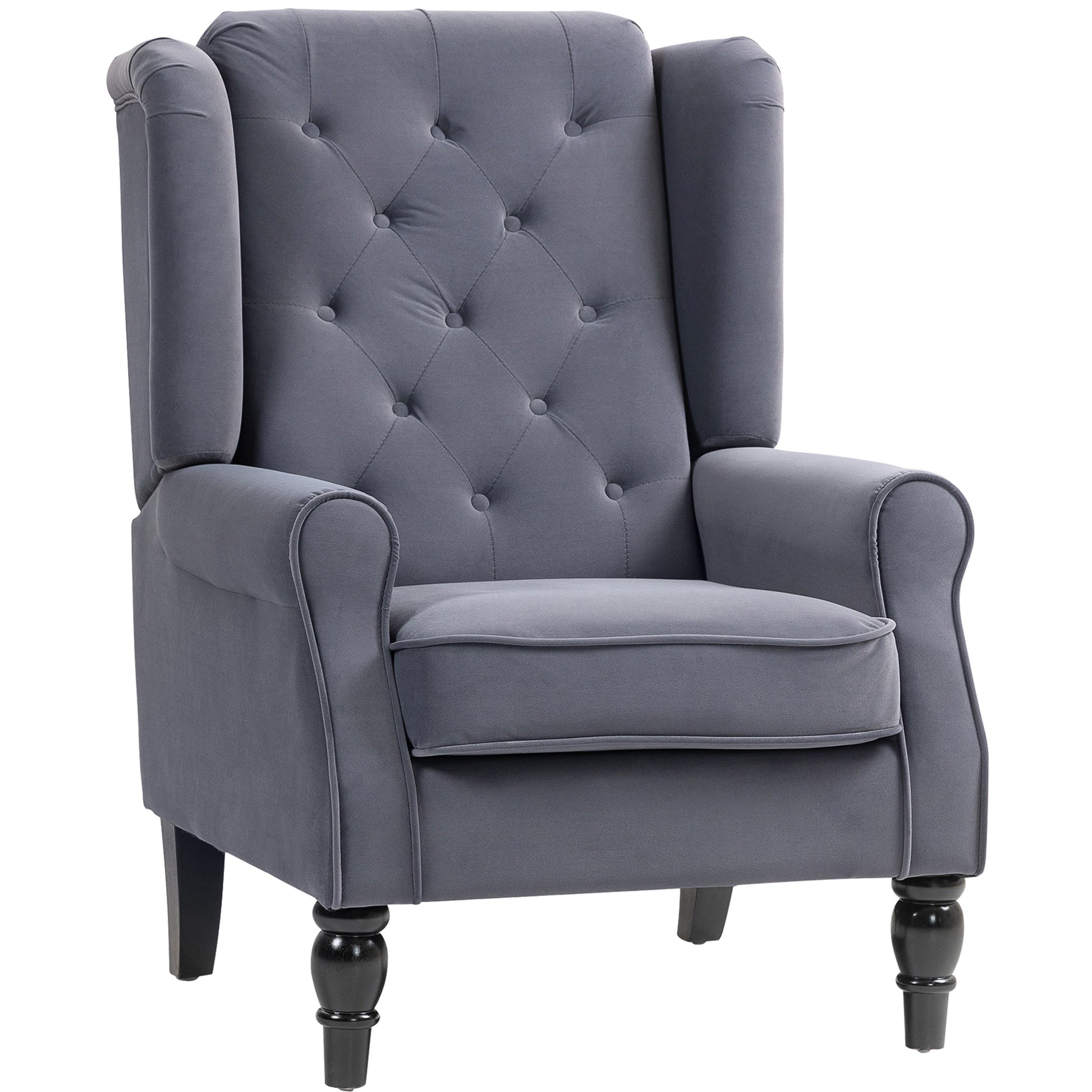 Photo of HOMCOM Wingback Accent Chair, Retro Upholstered Button Tufted Occasional Chair for Living Room and Bedroom, Charcoal Grey in Grey colour on a white background