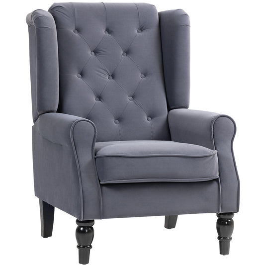 Photo of HOMCOM Wingback Accent Chair, Retro Upholstered Button Tufted Occasional Chair for Living Room and Bedroom, Charcoal Grey in Grey colour on a white background