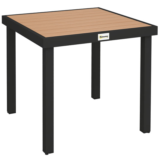 Photo of Outsunny 78 cm Garden Dining Table for 4 People, Square Outdoor Coffee End Side Table with Aluminium Legs, Natural Wood Finish in Finish colour on a white background