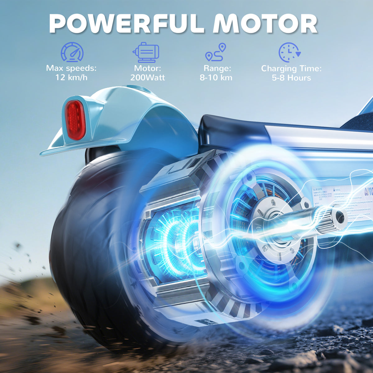 AIYAPLAY electric scooter rear wheel and fender, highlighting the motor and tire