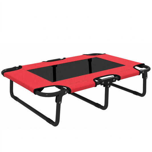 Photo of PawHut Portable Raised Dog Bed, Elevated Pet Cot with Breathable Mesh for Indoor Outdoor, for Small Medium Dogs, Red in Red colour on a white background