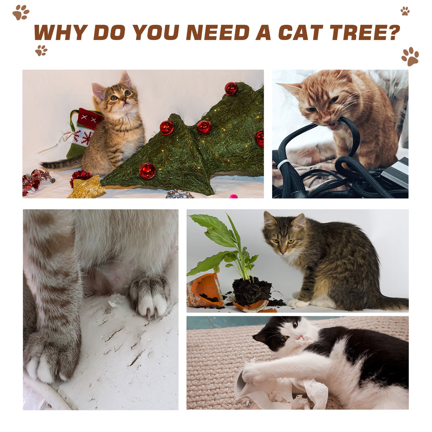 PawHut Cat Tree for Indoor Large Cats 113cm Kitten Tower Condo Jute Scratching Post Kitten Play House Activity Center Furniture