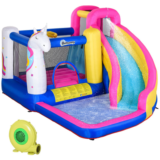 Photo of Outsunny 5 in 1 Bouncy Castle, with Blower, for Ages 3-8 Years - Multicoloured in Multicoloured colour on a white background