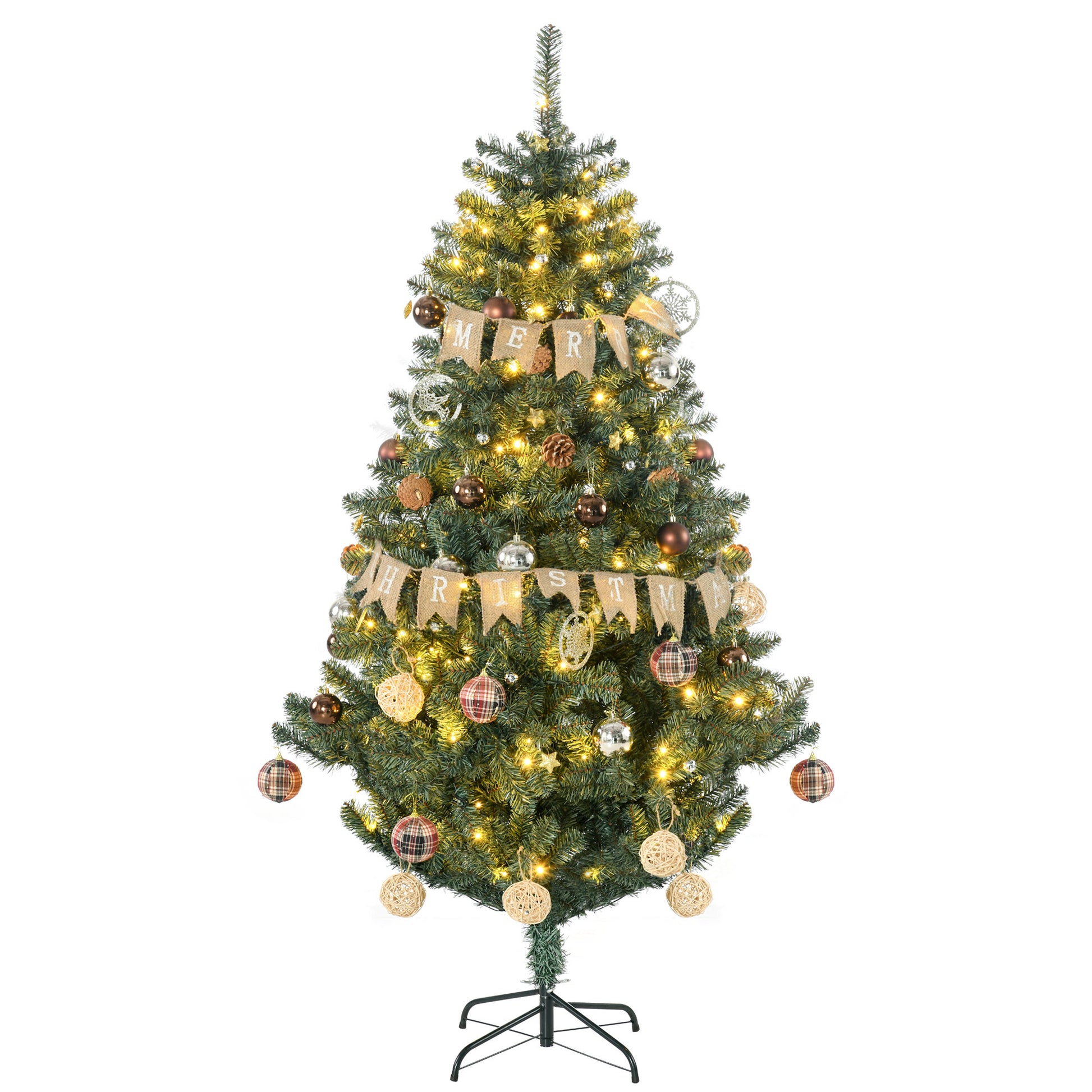 Photo of HOMCOM 6' Artificial Prelit Christmas Trees Holiday Décor with Warm White LED Lights, Decoration, Banner, Tag, Ball in Ball colour on a white background