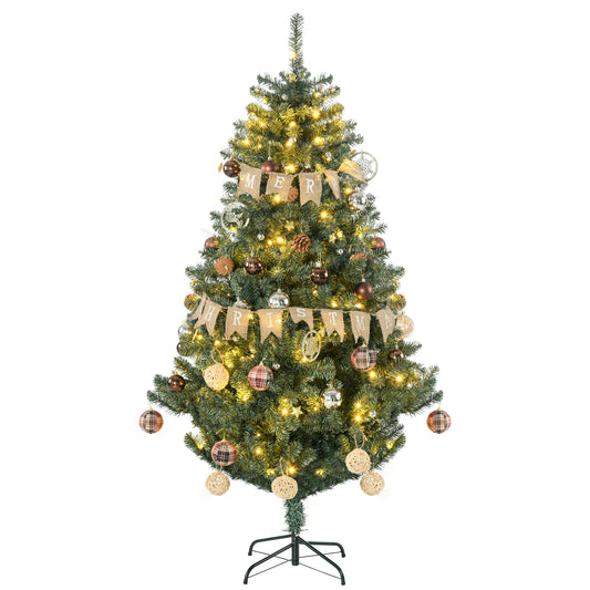 Photo of HOMCOM 6' Artificial Prelit Christmas Trees Holiday Décor with Warm White LED Lights, Decoration, Banner, Tag, Ball in Ball colour on a white background