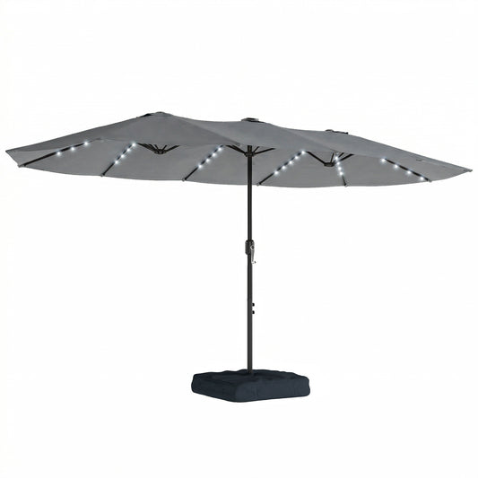 Photo of Outsunny Patio Umbrella Double-Sided Outdoor Umbrella with Solar Lights Base, Grey in Grey colour on a white background