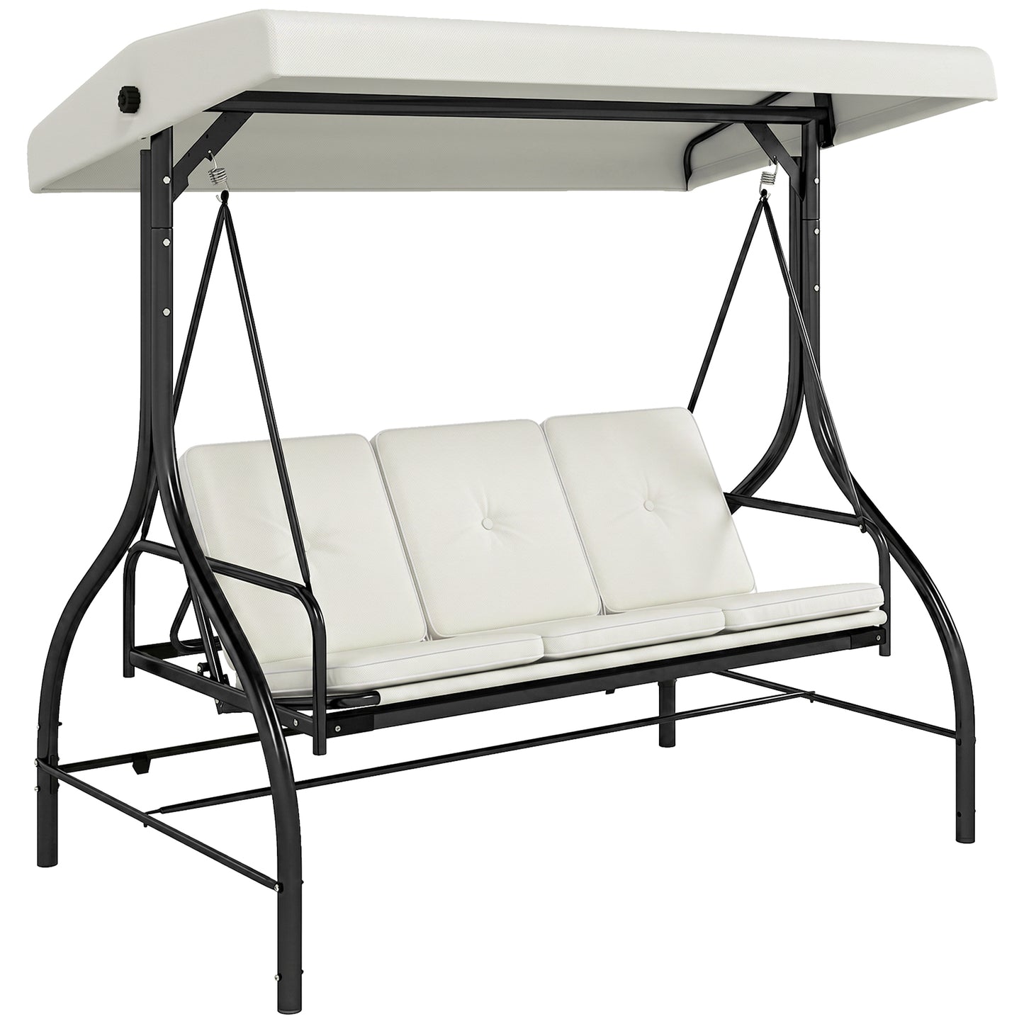 Photo of Outsunny 3 Seater Canopy Swing Chair, 2 in 1 Garden Swing Seat Bed, with Adjustable Canopy and Metal Frame, Cream White in White colour on a white background