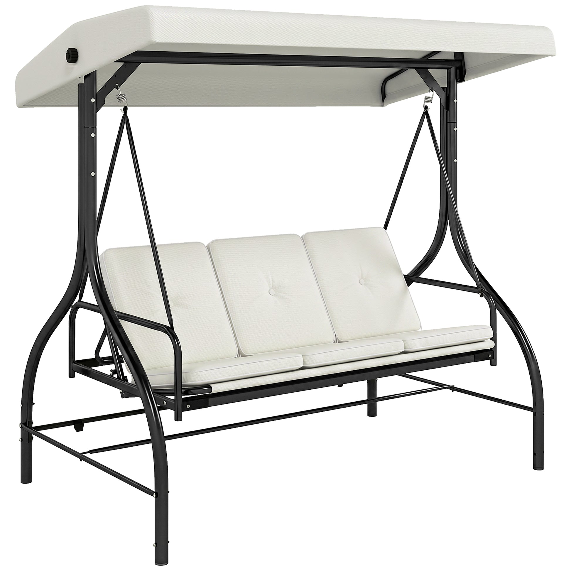 Photo of Outsunny 3 Seater Canopy Swing Chair, 2 in 1 Garden Swing Seat Bed, with Adjustable Canopy and Metal Frame, Cream White in White colour on a white background