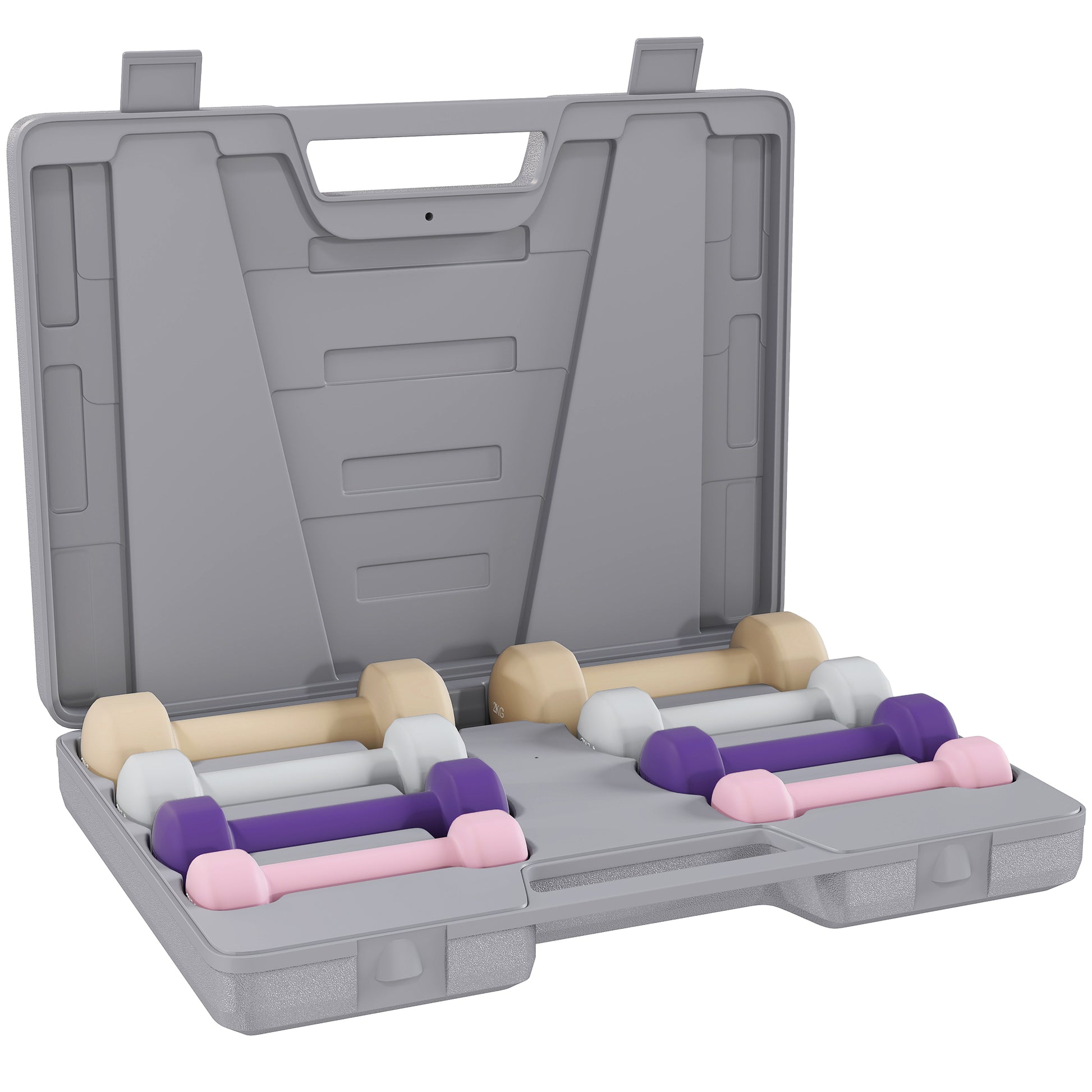 Photo of HOMCOM 10KG Dumbbells Set with Carry Case, Hand Weights for Women and Men Home Gym Weight Lifting Training, Pink, Purple, Grey, Brown in Brown colour on a white background
