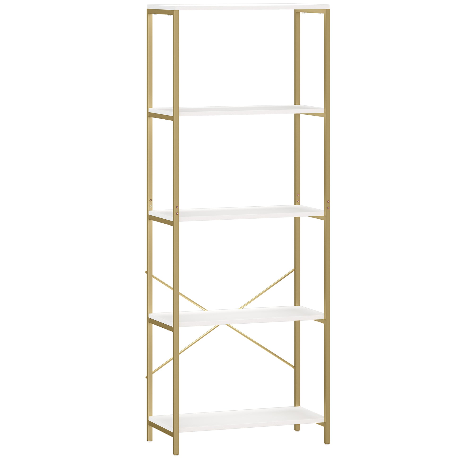 Photo of HOMCOM 5-Tier Bookshelf, Modern Bookcase with Metal Frame - White and Gold Tone in Tone colour on a white background