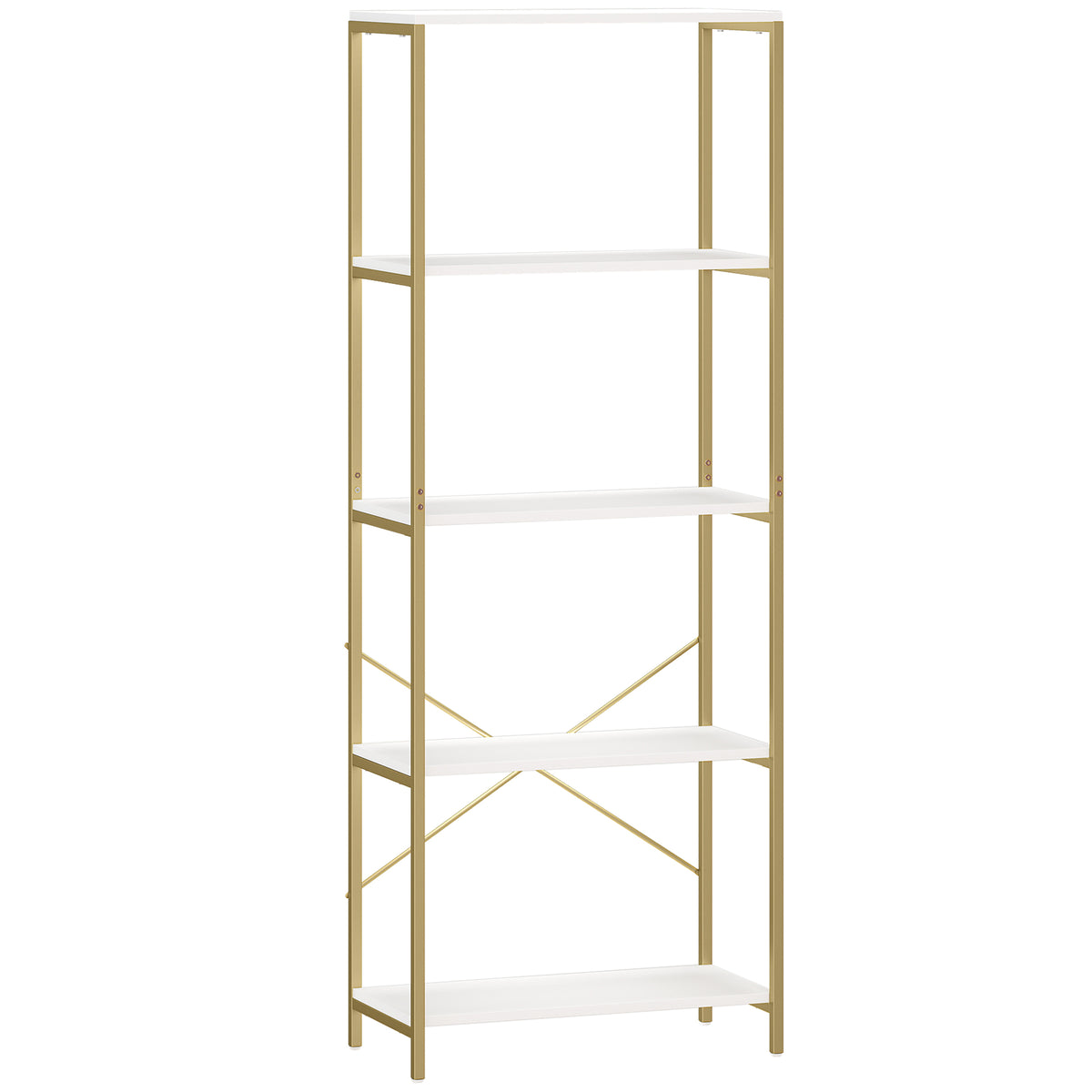 Photo of HOMCOM 5-Tier Bookshelf, Modern Bookcase with Metal Frame - White and Gold Tone in Tone colour on a white background