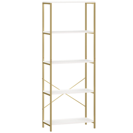 Photo of HOMCOM 5-Tier Bookshelf, Modern Bookcase with Metal Frame - White and Gold Tone in Tone colour on a white background