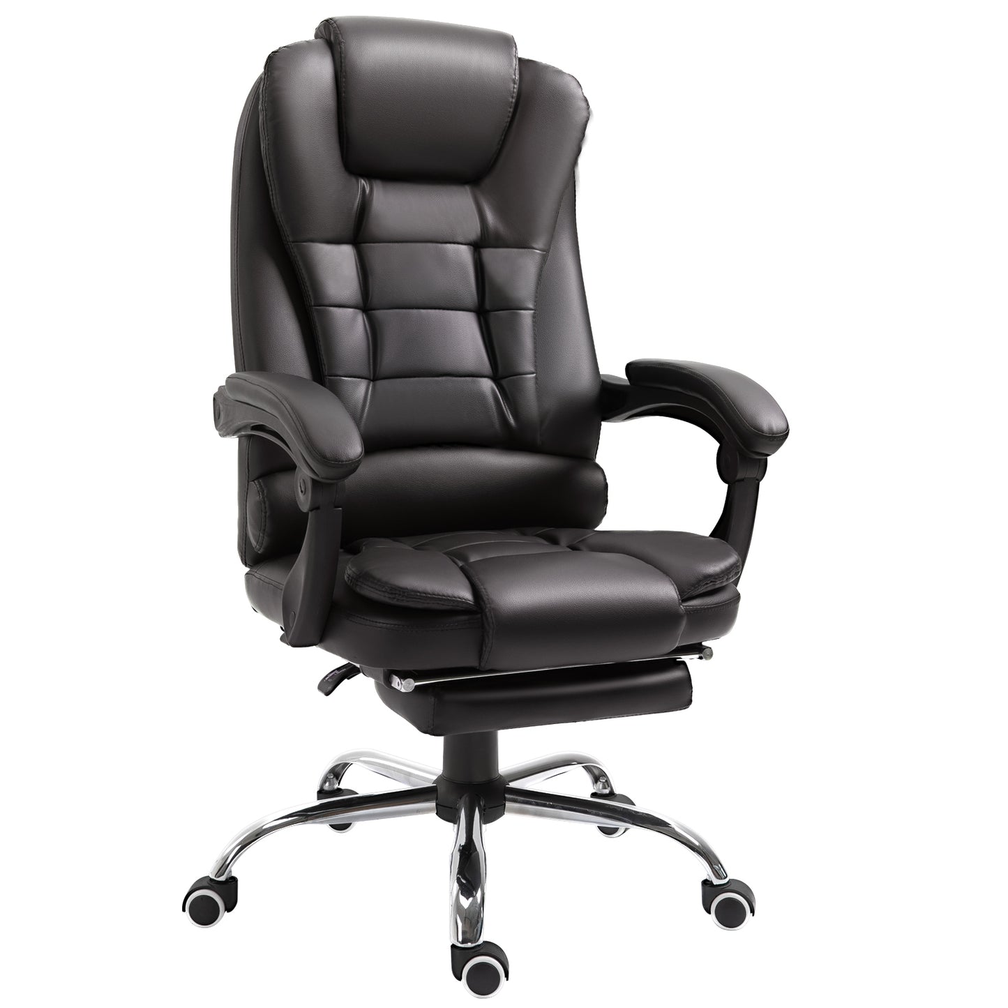 Photo of HOMCOM PU Leather Executive Office Chair, High Back Swivel Chair with Retractable Footrest, Adjustable Height, Reclining Function, Brown in Brown colour on a white background