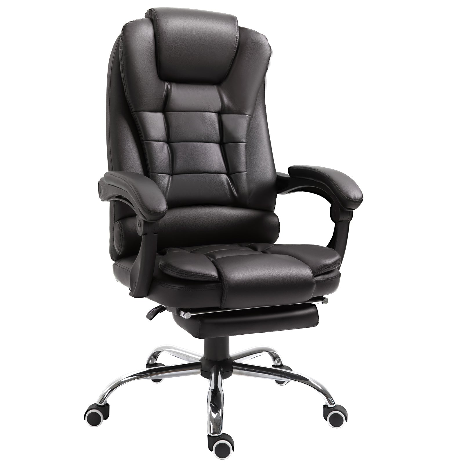 Photo of HOMCOM PU Leather Executive Office Chair, High Back Swivel Chair with Retractable Footrest, Adjustable Height, Reclining Function, Brown in Brown colour on a white background