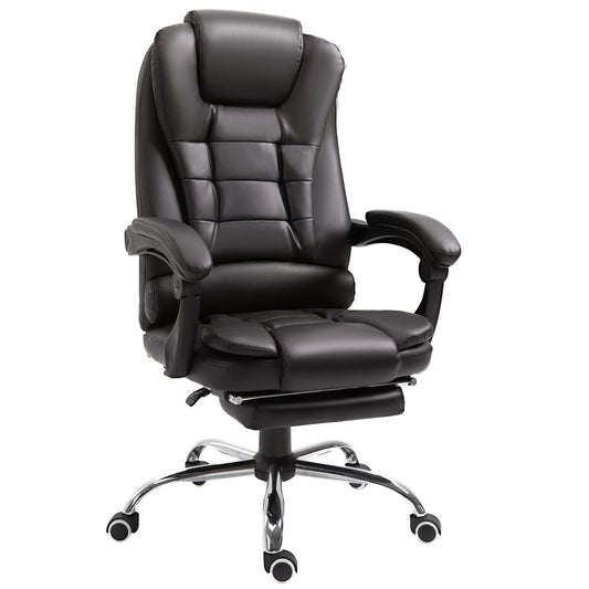 Photo of HOMCOM PU Leather Executive Office Chair, High Back Swivel Chair with Retractable Footrest, Adjustable Height, Reclining Function, Brown in Brown colour on a white background