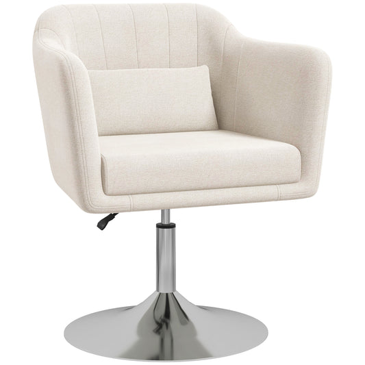 Photo of HOMCOM Modern Accent Chair with Swivel Base, Height Adjustable Arm Chair with Pillow for Living Room, Bedroom, Cream White in White colour on a white background