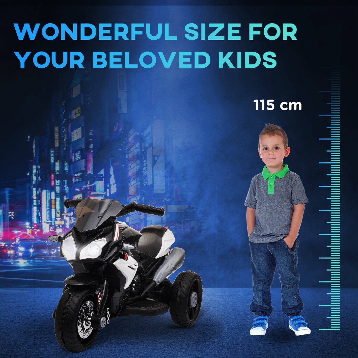 HOMCOM Kids Electric Motorcycle Ride-On Toy, with Three Wheels, Music, Horn, Lights