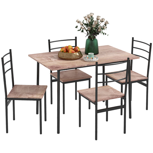 Photo of HOMCOM 5 Piece Dining Table and Chairs Set, Dining Room Sets, Steel Frame Space Saving Table and 4 Chairs for Compact Kitchens, Black in Black colour on a white background