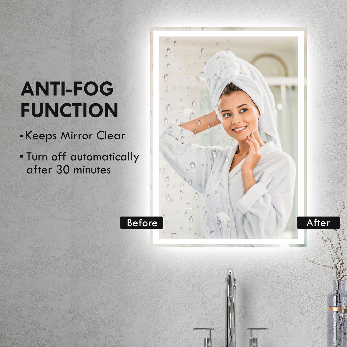 HOMCOM 70 x 50cm LED Bathroom Mirror with Lights, Dimmable Makeup Mirror, Vanity Mirror with 3 Colour, Smart Touch, Anti-Fog