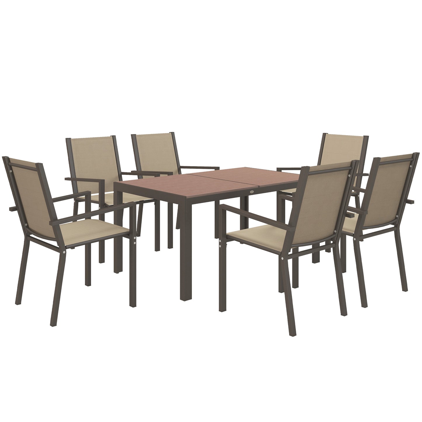 Photo of Outsunny Seven-Piece Garden Dining Set, with Plastic Wood-Top Table - Brown in Brown colour on a white background