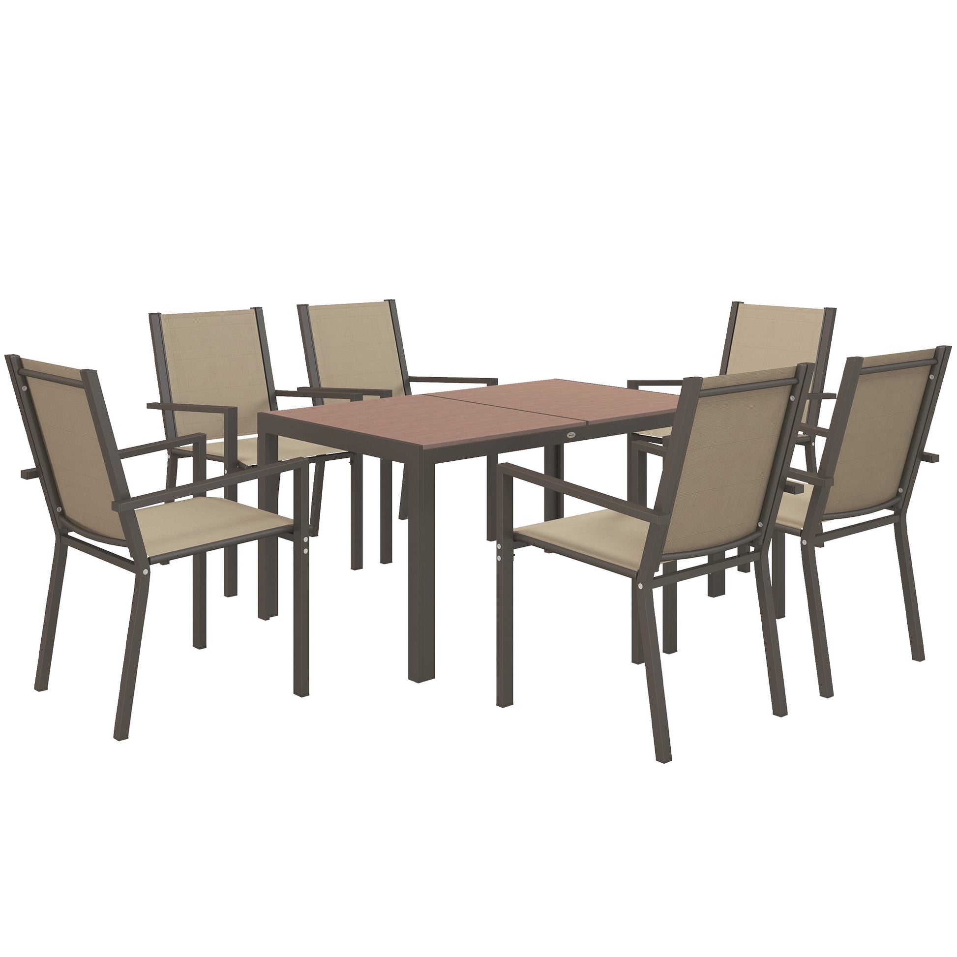 Photo of Outsunny Seven-Piece Garden Dining Set, with Plastic Wood-Top Table - Brown in Brown colour on a white background