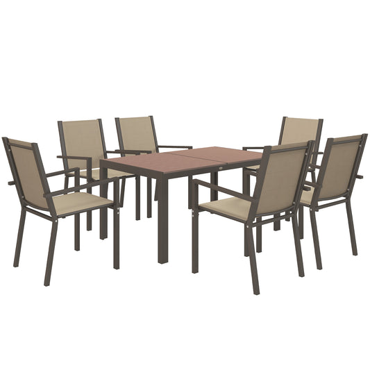 Photo of Outsunny Seven-Piece Garden Dining Set, with Plastic Wood-Top Table - Brown in Brown colour on a white background