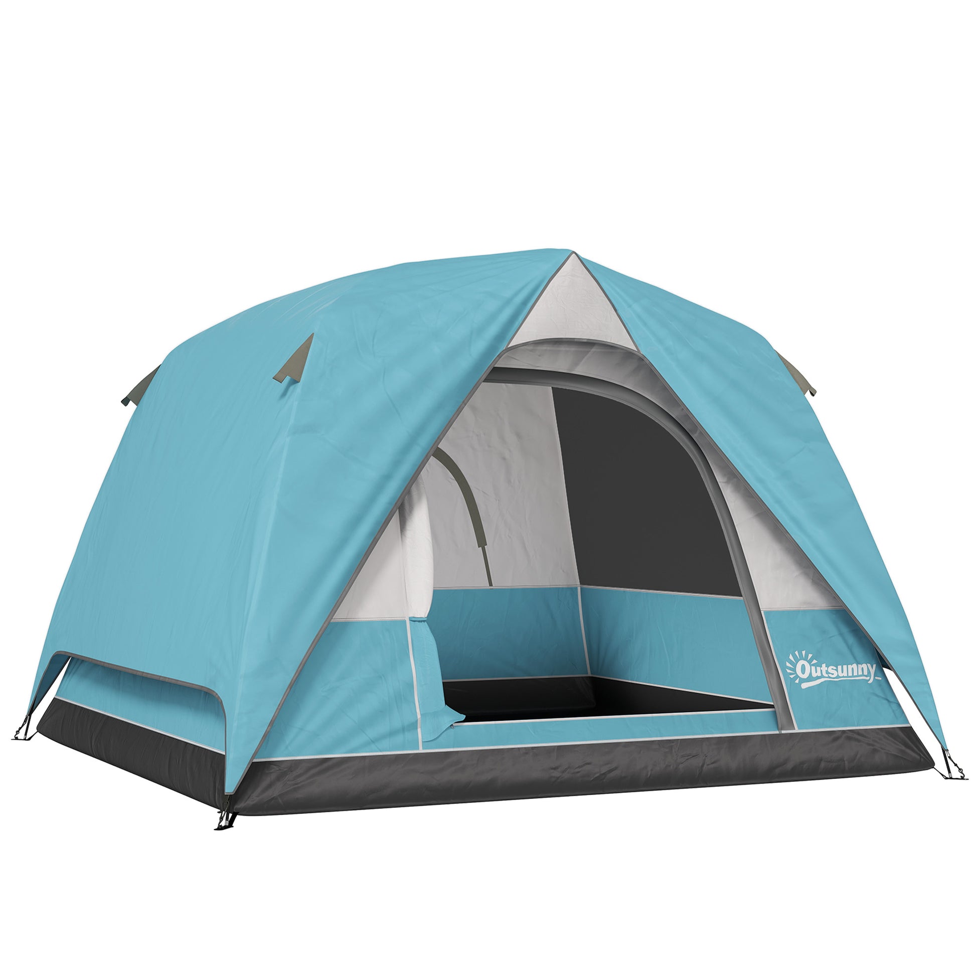 Photo of Outsunny 3-4 Person Camping Tent, Easy Set Up Waterproof Dome Tent with Sewn-in Groundsheet, Mesh Windows, Pocket and Hook for Camping, Hiking, Backpacking, Navy Blue and Light Blue in Blue colour on a white background