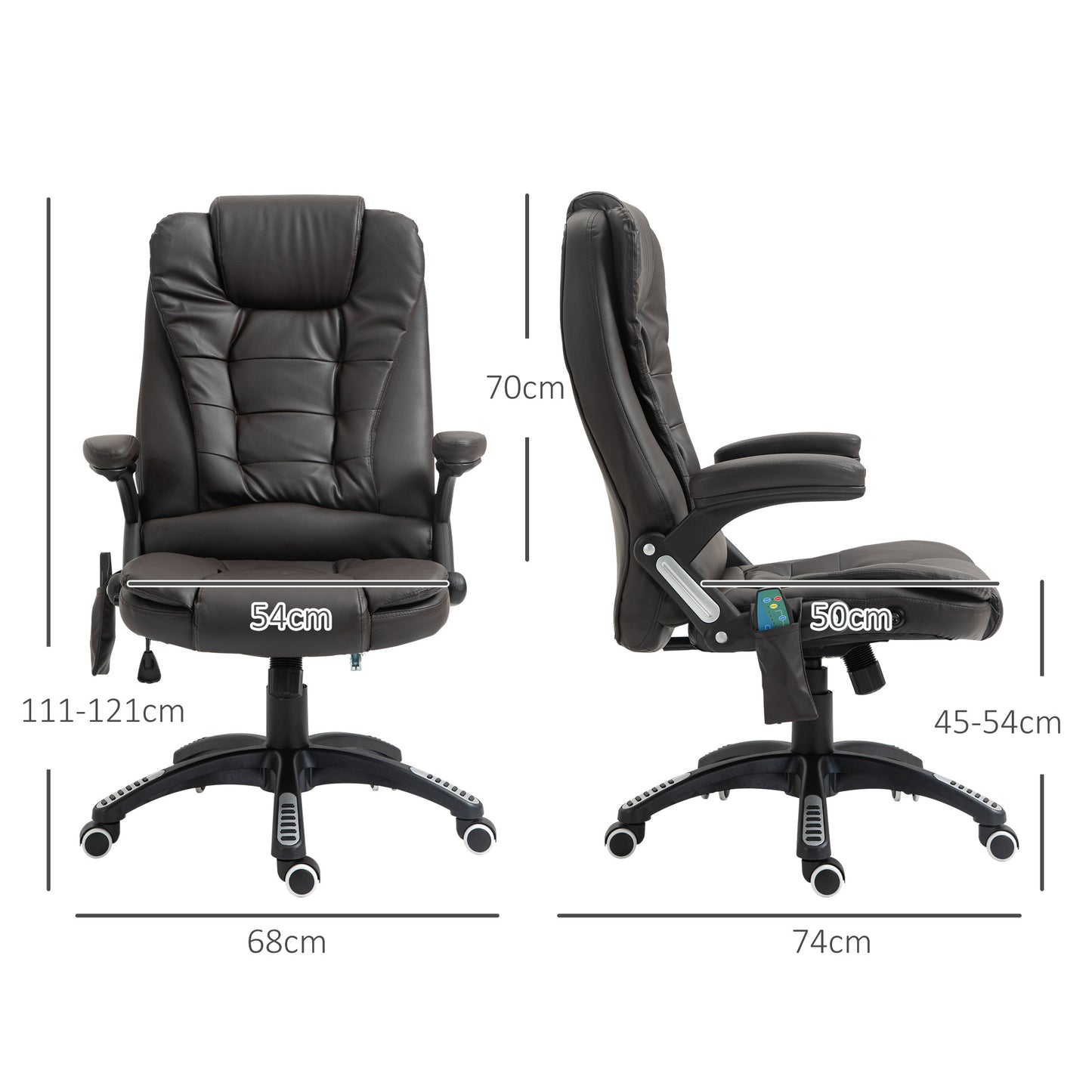 HOMCOM 6-Point Massage Office Chair with Seat Heated for Home Office, PU Leather High Back Executive Desk Chair with Adjustable Height and 360° Swivel for Work Study, Brown
