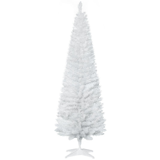 Photo of HOMCOM 6ft Unlit Artificial Christmas Tree, Pencil Slim Xmas Tree with Solid Stand and Realistic Branches, White in White colour on a white background